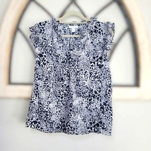 *NWT* Carolina Belle Black And White animal Print, V-neck Chiffon Blouse, Sz XS
